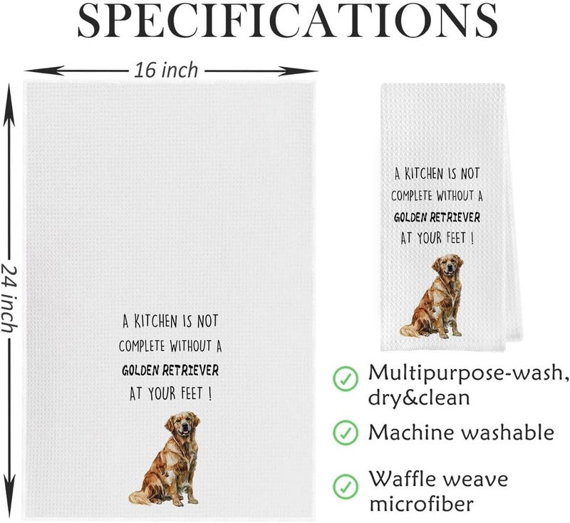 Geqtt Golden Retriever Dish Towels Set - Golden Retriever Decorative Waffle Weave Kitchen Towels, Hand Tea Towels for Bathroom Kitchen (16×24 Inches Set of 2) - Image 5