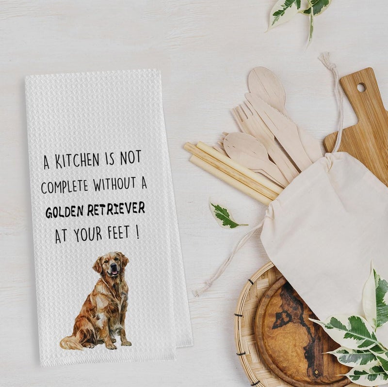 Geqtt Golden Retriever Dish Towels Set - Golden Retriever Decorative Waffle Weave Kitchen Towels, Hand Tea Towels for Bathroom Kitchen (16×24 Inches Set of 2) - Image 2