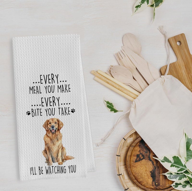 Geqtt Golden Retriever Dish Towels Set - Golden Retriever Decorative Waffle Weave Kitchen Towels, Hand Tea Towels for Bathroom Kitchen (16×24 Inches Set of 2) - Image 3
