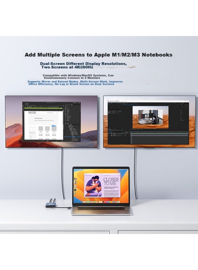 Acasis Acasis Displaylink Expansion Dock, Three-screen Display Extension, Apple M1234 Multi-screen Display, Usb To Hdmi Extension, Type-c/usb Dual-head Design, Sw-2202  - Image 2