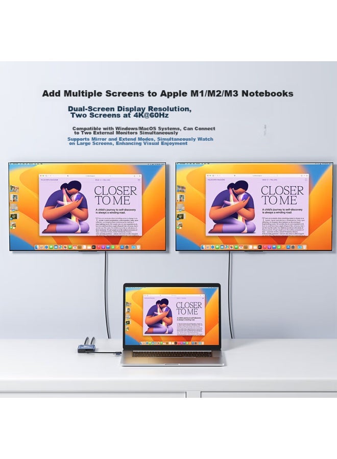 Acasis Acasis Displaylink Expansion Dock, Three-screen Display Extension, Apple M1234 Multi-screen Display, Usb To Hdmi Extension, Type-c/usb Dual-head Design, Sw-2202  - Image 3
