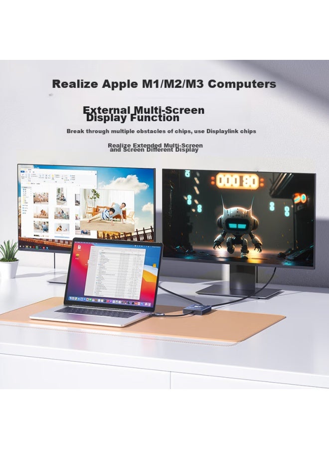 Acasis Acasis Displaylink Expansion Dock, Three-screen Display Extension, Apple M1234 Multi-screen Display, Usb To Hdmi Extension, Type-c/usb Dual-head Design, Sw-2202  - Image 1