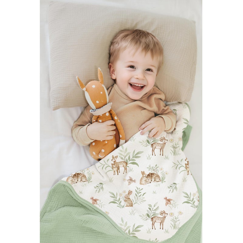 Konssy Muslin Baby Blankets for Girls Boys, 100% Cotton Crib Blanket for Infant Toddler, Super Soft and Lightweight Nursery Swaddling Wrap 40"x36" (Woodland) - Image 2