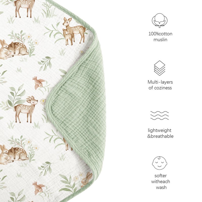 Konssy Muslin Baby Blankets for Girls Boys, 100% Cotton Crib Blanket for Infant Toddler, Super Soft and Lightweight Nursery Swaddling Wrap 40"x36" (Woodland) - Image 4