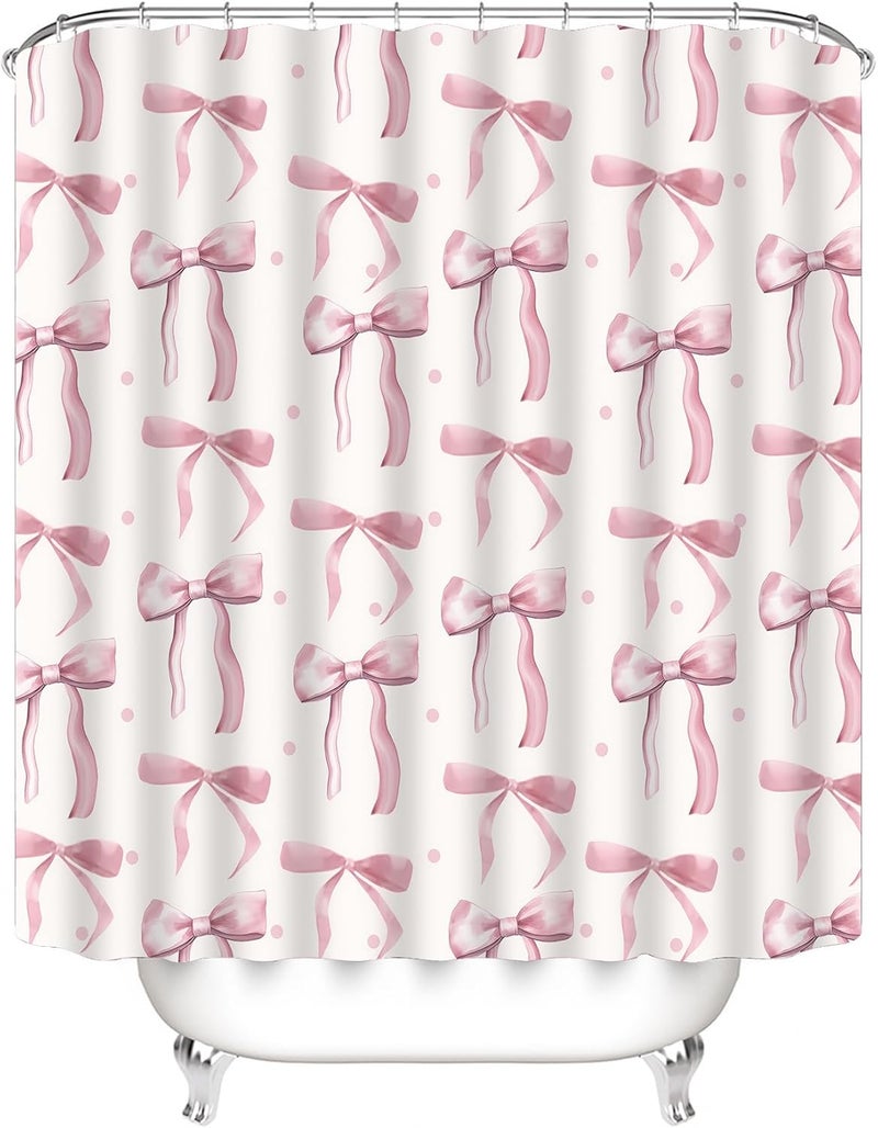 AZHM 4Pcs Pink Shower Curtain Set Cute Bathroom Sets with Shower Curtain and Rugs and Accessories Aesthetic Bathroom Decor Set with 12 Hooks - Image 5