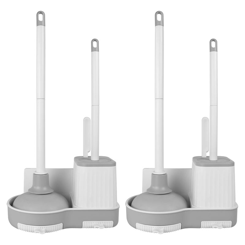 2 Pack Toilet Brush and Holder Set with Plunger Crevice Cleaning Brush for Deep Cleaning Space Saving Storage