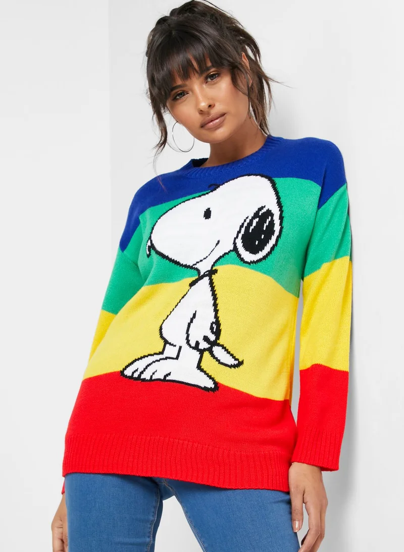 FOREVER 21 Snoopy Colorblock Sweater