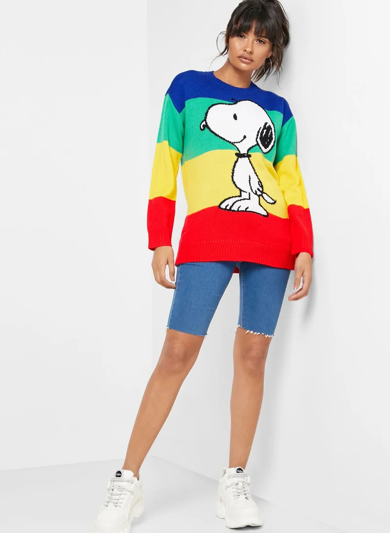 FOREVER 21 Snoopy Colorblock Sweater