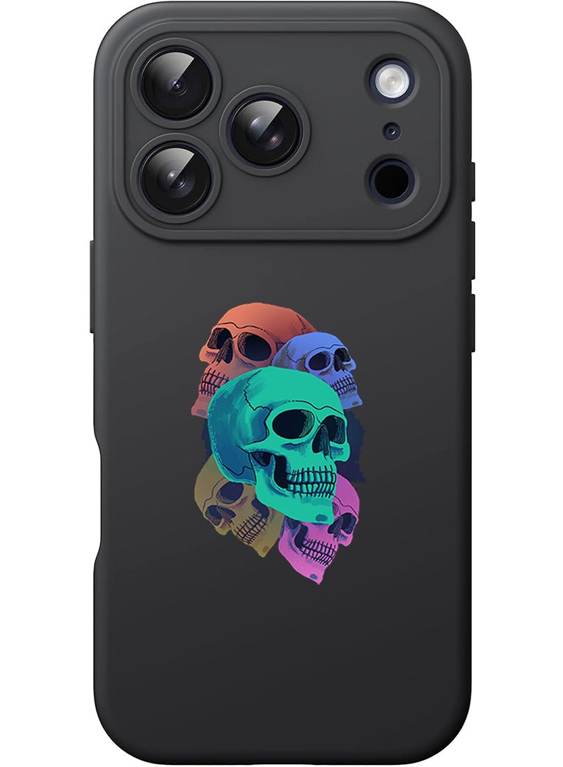Theodor Protective Slim Fit Case Liquid Silicone Cover with Full Body Protection Anti-Scratch Shockproof Case For Apple iPhone 17 Pro (Black) Colourful Skull - Image 1