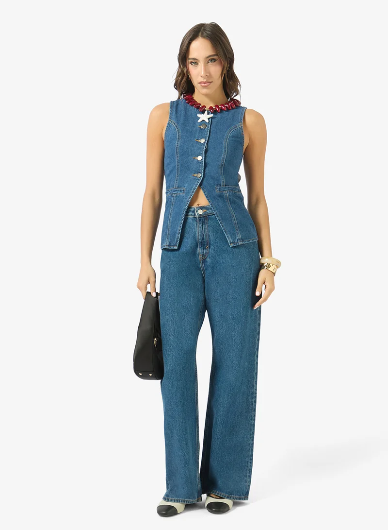 Ginger  Button Down Denim Longline Vest for Women | Best Price UAE