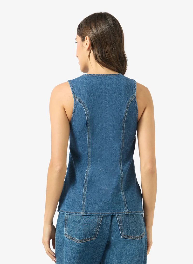 Ginger  Button Down Denim Longline Vest for Women | Best Price UAE