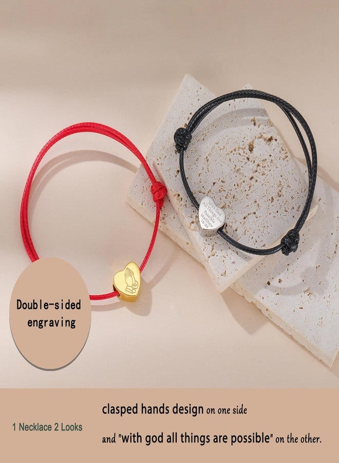 VASSAGO Two-Sided Heart Bracelet for Women Stainless Steel Bible Prayer Bracelet Handmade Leather String Heart Charm Bracelet Jewelry Gift (black) - Image 2