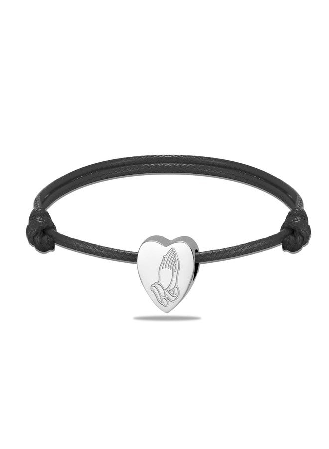 VASSAGO Two-Sided Heart Bracelet for Women Stainless Steel Bible Prayer Bracelet Handmade Leather String Heart Charm Bracelet Jewelry Gift (black) - Image 1