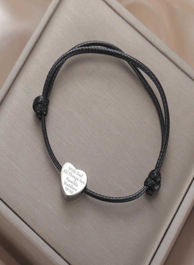 VASSAGO Two-Sided Heart Bracelet for Women Stainless Steel Bible Prayer Bracelet Handmade Leather String Heart Charm Bracelet Jewelry Gift (black) - Image 4