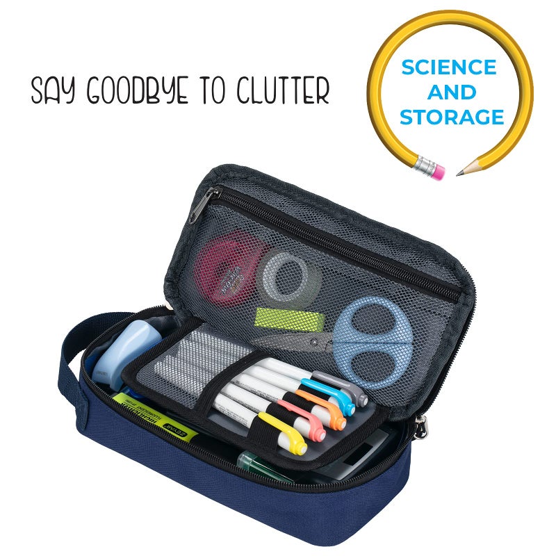 ECHSRT Large Pencil Case, Aesthetic Pen Pouch with Big Capacity, Minimalist Portable Stationery Bag with Handle for Office Organizer Blue Pencil Cases - Image 3