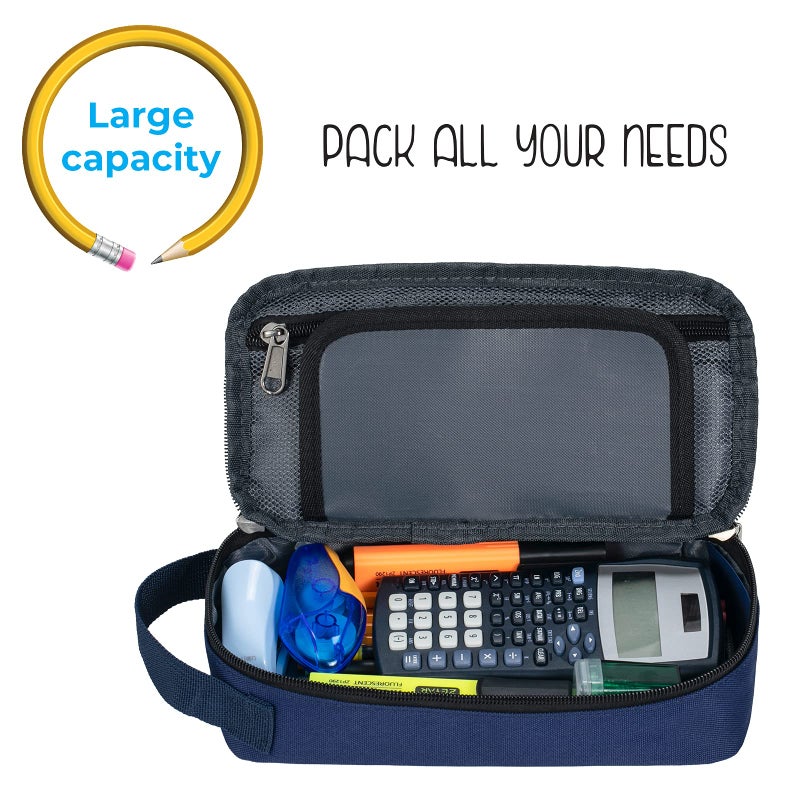 ECHSRT Large Pencil Case, Aesthetic Pen Pouch with Big Capacity, Minimalist Portable Stationery Bag with Handle for Office Organizer Blue Pencil Cases - Image 4