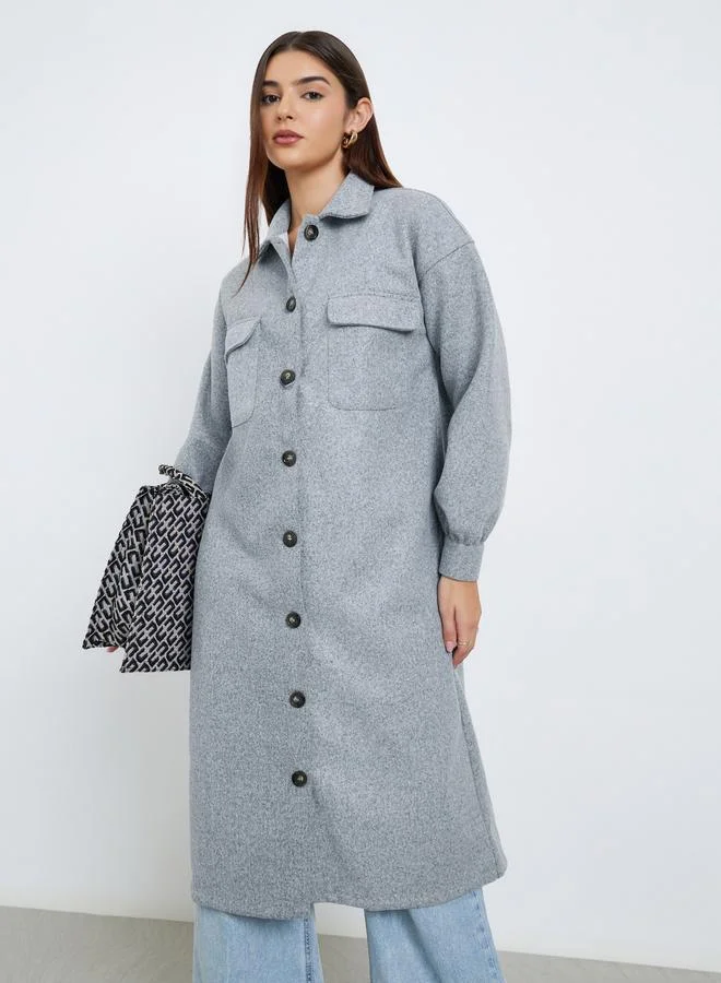 ستايلي معطف ميدي واسع بمظهر الصوف