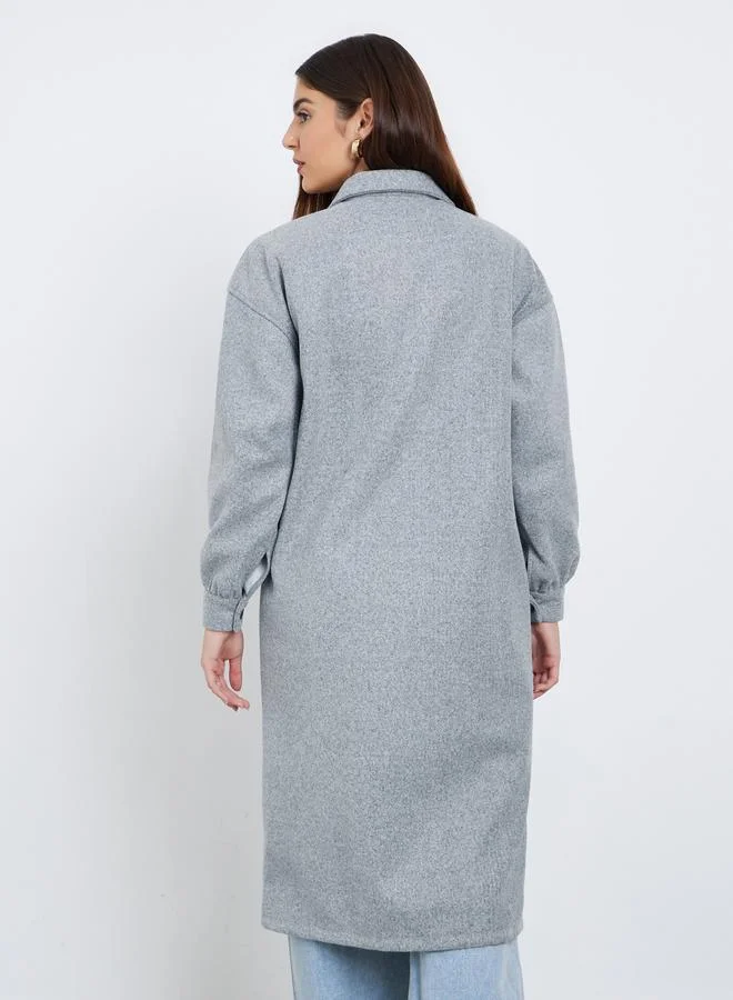 Styli Styli Grey Oversized Wool Like Midi Coat