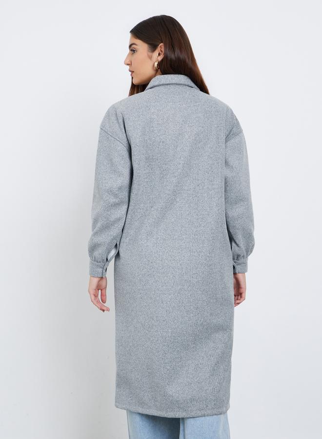 Styli Grey Oversized Wool Like Midi Coat - Image 4
