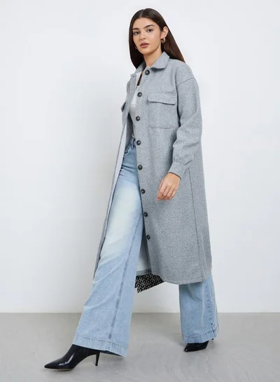 Styli Styli Grey Oversized Wool Like Midi Coat