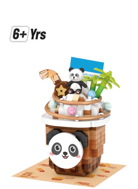 380pcs Panda Snow Top Milk Tea, Desktop Ornaments Building Block Toys, Children'S Educational Assembly Model Gift