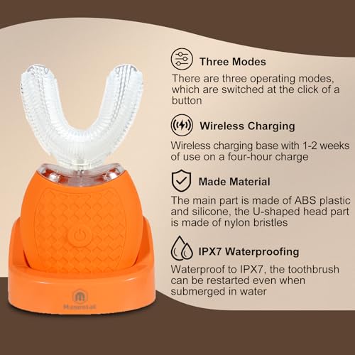 Magentak Ultrasonic U-Shaped Toothbrush for Adults, Electric Toothbrush for Teeth Whitening, Automatic 360-degree with Waterproof IPX7,3 Modes for Cleaning(Orange) - Image 2