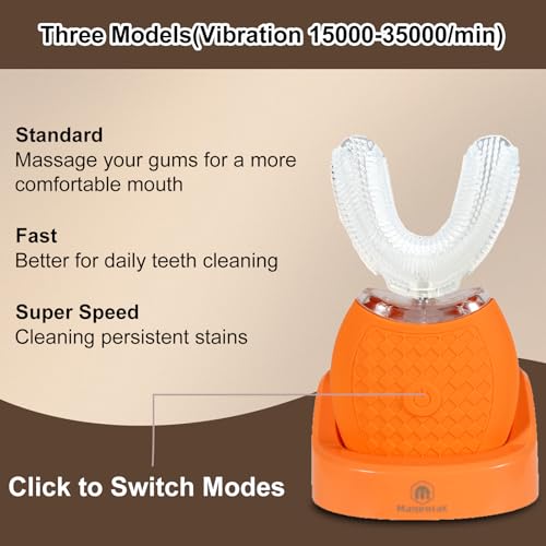 Magentak Ultrasonic U-Shaped Toothbrush for Adults, Electric Toothbrush for Teeth Whitening, Automatic 360-degree with Waterproof IPX7,3 Modes for Cleaning(Orange) - Image 3