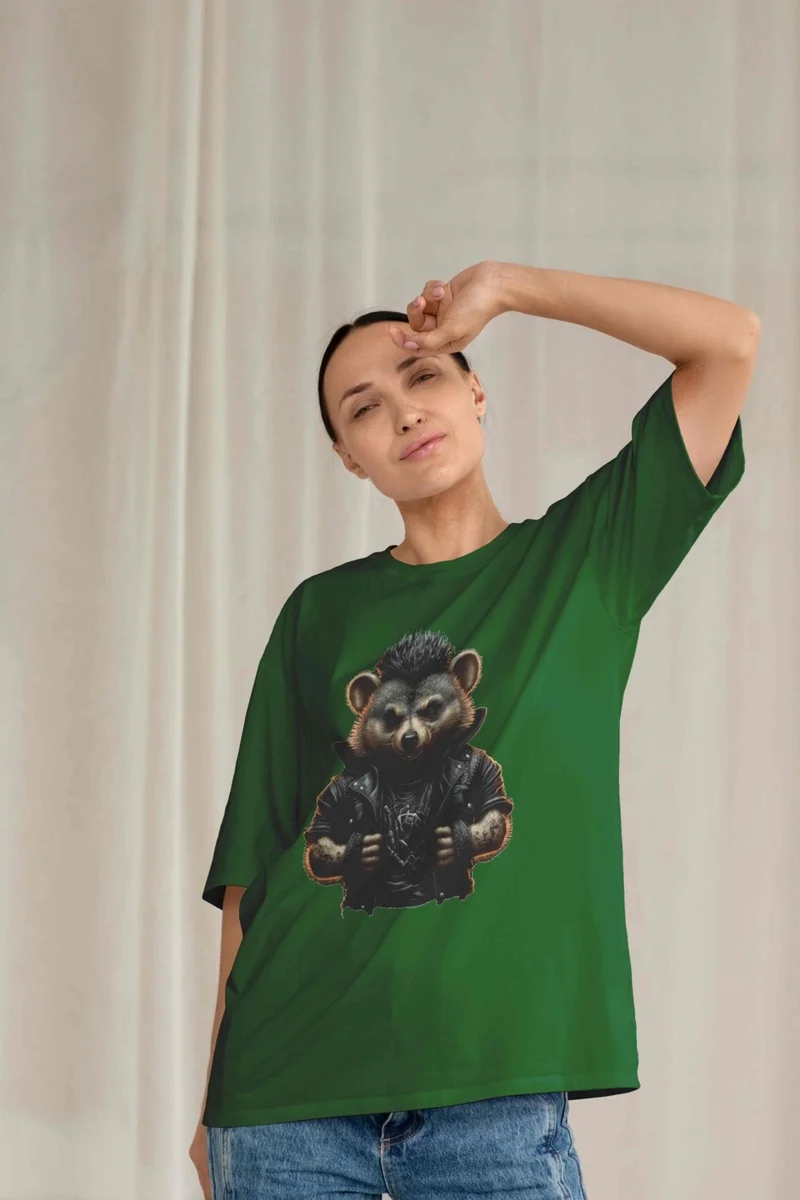 DogFish Women's Dark Green Cotton Crew Neck Crop T-Shirt