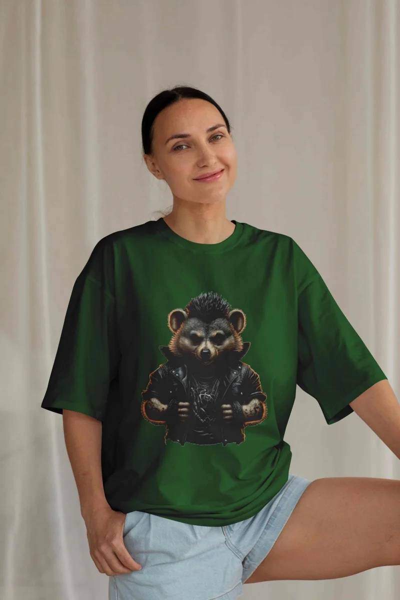DogFish Women's Dark Green Cotton Crew Neck Crop T-Shirt