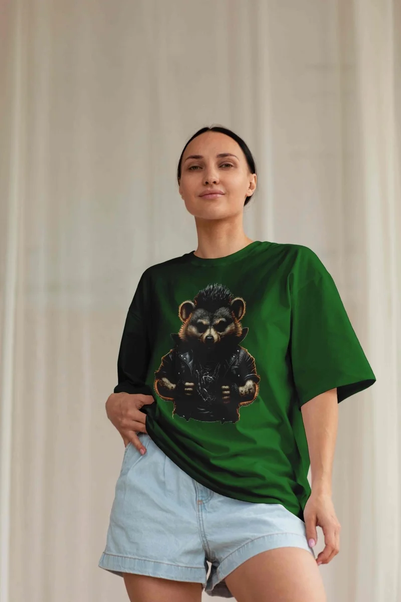 DogFish Women's Dark Green Cotton Crew Neck Crop T-Shirt