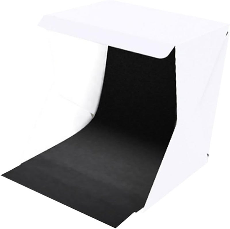 صندوق إضاءة صور محمول بتقنية LED، قابل للطي، بحجم 30 سم، مزود بخلفيات بيضاء وسوداء لتصوير المنتجات وإضاءة الاستوديو. - Image 1