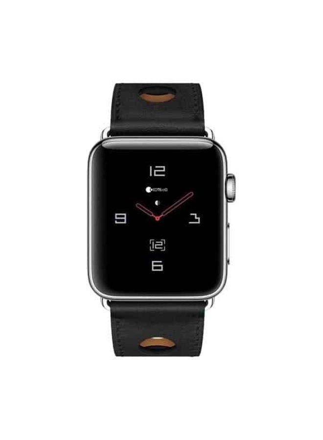 O Ozone Big Hole Design Leather Strap For Apple Watch Series 10 | Ultra 2 | 8 Ultra | 9 | 8 | 7 | 6, 49/46/45/44/42mm , Smartwatch Wristband - Black - Image 3
