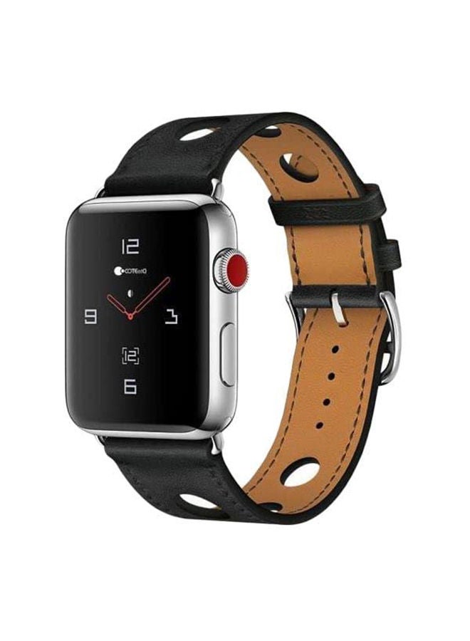 O Ozone Big Hole Design Leather Strap For Apple Watch Series 10 | Ultra 2 | 8 Ultra | 9 | 8 | 7 | 6, 49/46/45/44/42mm , Smartwatch Wristband - Black - Image 1