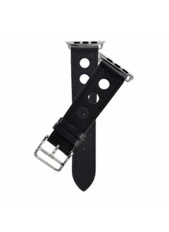 O Ozone Big Hole Design Leather Strap For Apple Watch Series 10 | Ultra 2 | 8 Ultra | 9 | 8 | 7 | 6, 49/46/45/44/42mm , Smartwatch Wristband - Black  - Image 4