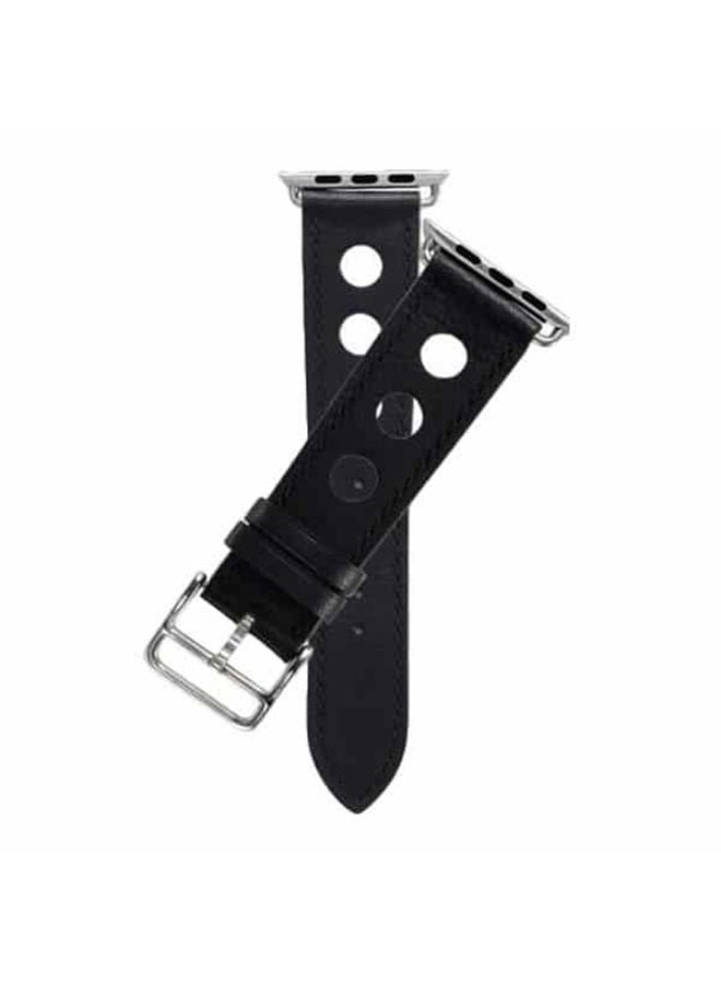 O Ozone Big Hole Design Leather Strap For Apple Watch Series 10 | Ultra 2 | 8 Ultra | 9 | 8 | 7 | 6, 49/46/45/44/42mm , Smartwatch Wristband - Black - Image 4