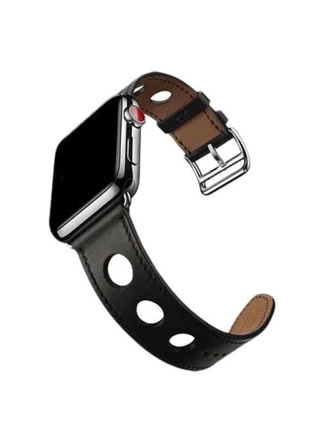 O Ozone Big Hole Design Leather Strap For Apple Watch Series 10 | Ultra 2 | 8 Ultra | 9 | 8 | 7 | 6, 49/46/45/44/42mm , Smartwatch Wristband - Black - Image 5