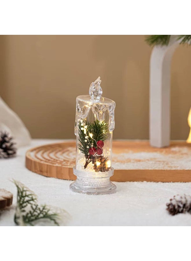 Transparent Christmas candles with a tree, artichokes, cherries, and snow inside. The candle is lit with cocktail lights and is operated by hour stones. Candle size: 13 cm. 2 pieces. - Image 2