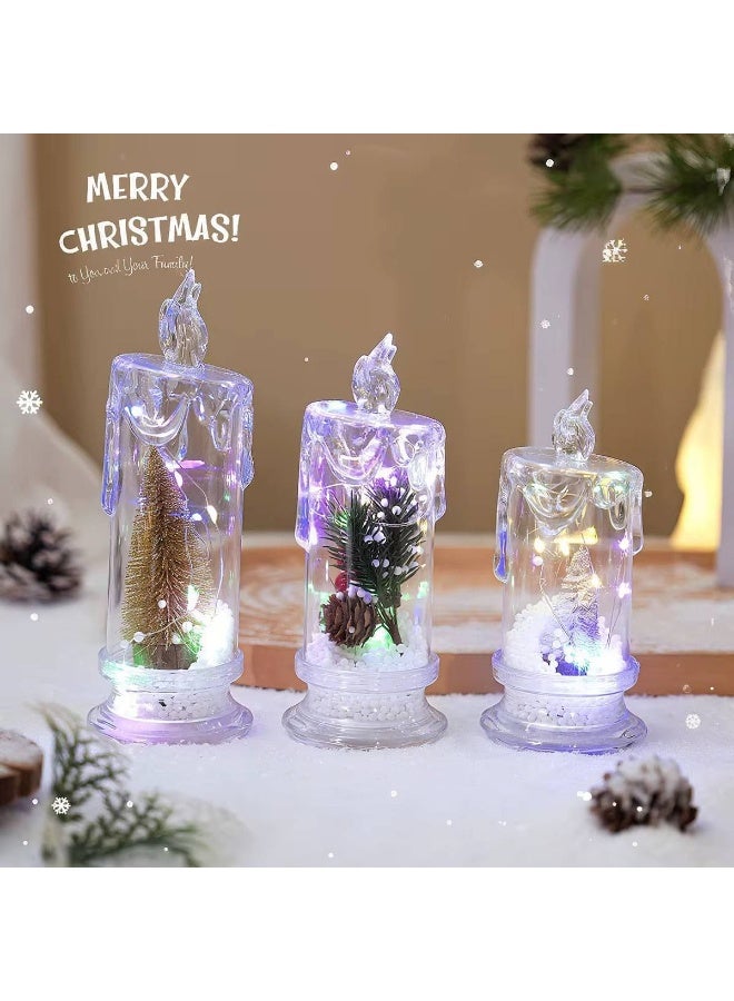 Transparent Christmas candles with a tree, artichokes, cherries, and snow inside. The candle is lit with cocktail lights and is operated by hour stones. Candle size: 13 cm. 2 pieces. - Image 1