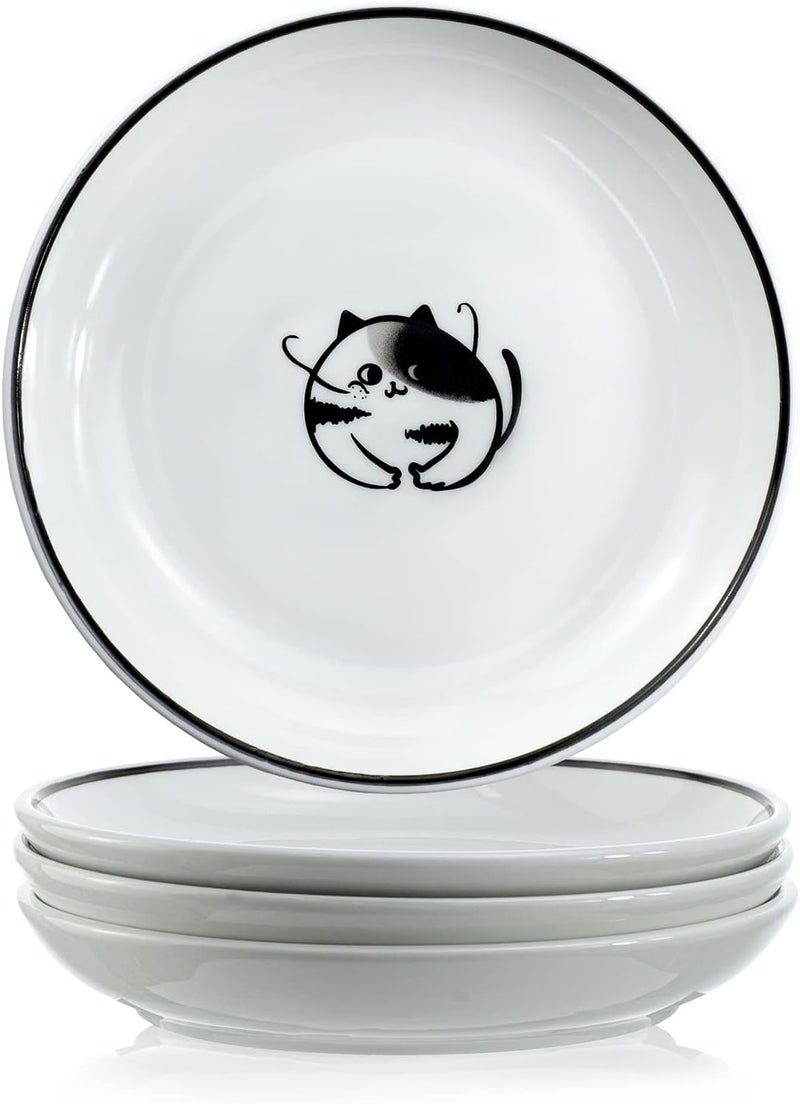 WAIT FLY WAIT FLY 5 Inches Funny Dog and Cat Pattern with Brush Strokes Ceramics Seasoning DishesTea Bag HoldersKetchup SaucerAppetizer PlatesSeasoning Dipping Bowls Set of 4  - Image 2
