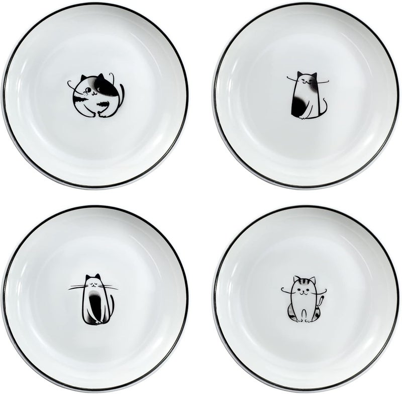 WAIT FLY WAIT FLY 5 Inches Funny Dog and Cat Pattern with Brush Strokes Ceramics Seasoning DishesTea Bag HoldersKetchup SaucerAppetizer PlatesSeasoning Dipping Bowls Set of 4  - Image 1