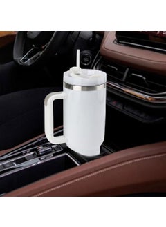 N M Z N M Z Tumbler with Handle Straw Lid Car Cup/1200 ML Large Capacity Leak-Proof Thermal Mug/Water Bottle Cup for Water Iced Tea Coffee Smoothie (White)(1 pc)  - Image 4