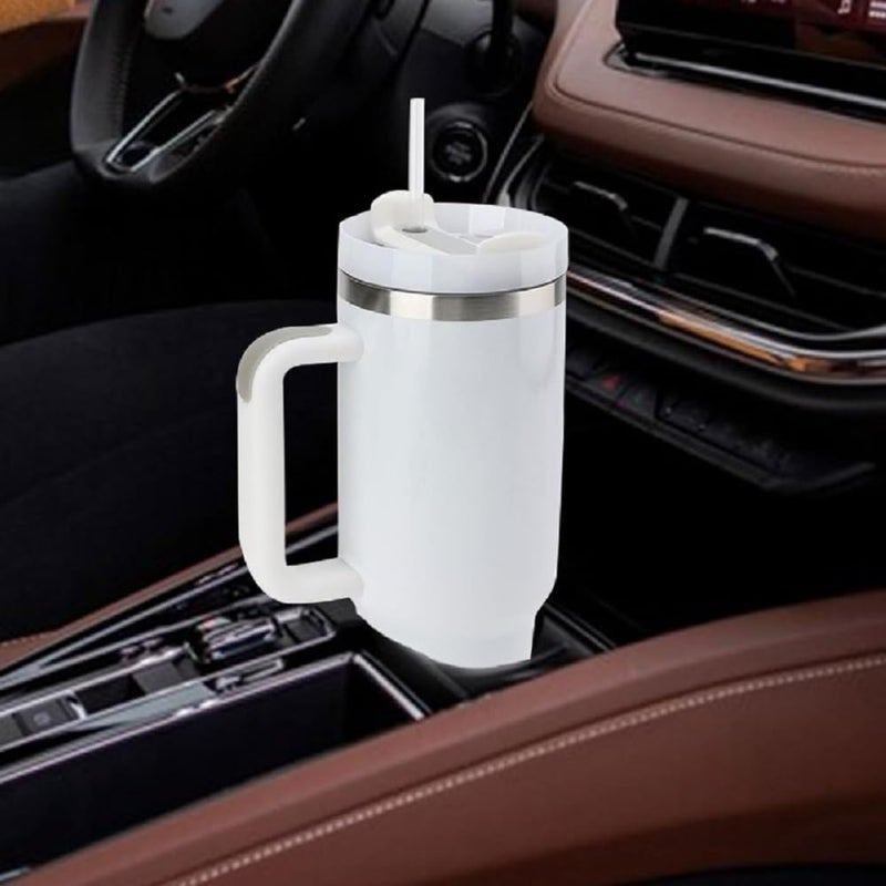 N M Z Tumbler with Handle Straw Lid Car Cup/1200 ML Large Capacity Leak-Proof Thermal Mug/Water Bottle Cup for Water Iced Tea Coffee Smoothie (White)(1 pc) - Image 4