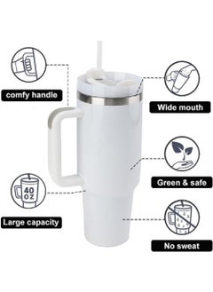 N M Z N M Z Tumbler with Handle Straw Lid Car Cup/1200 ML Large Capacity Leak-Proof Thermal Mug/Water Bottle Cup for Water Iced Tea Coffee Smoothie (White)(1 pc)  - Image 5