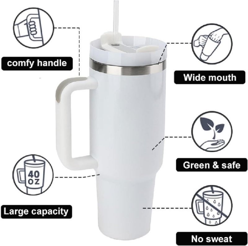 N M Z Tumbler with Handle Straw Lid Car Cup/1200 ML Large Capacity Leak-Proof Thermal Mug/Water Bottle Cup for Water Iced Tea Coffee Smoothie (White)(1 pc) - Image 5