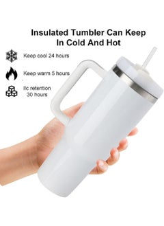 N M Z N M Z Tumbler with Handle Straw Lid Car Cup/1200 ML Large Capacity Leak-Proof Thermal Mug/Water Bottle Cup for Water Iced Tea Coffee Smoothie (White)(1 pc)  - Image 3