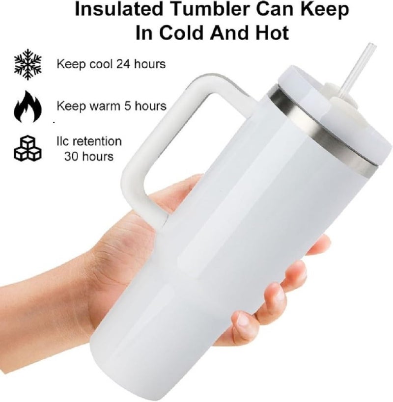 N M Z Tumbler with Handle Straw Lid Car Cup/1200 ML Large Capacity Leak-Proof Thermal Mug/Water Bottle Cup for Water Iced Tea Coffee Smoothie (White)(1 pc) - Image 3