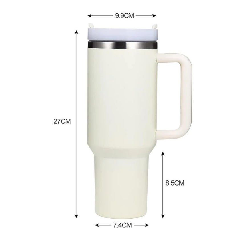N M Z Tumbler with Handle Straw Lid Car Cup/1200 ML Large Capacity Leak-Proof Thermal Mug/Water Bottle Cup for Water Iced Tea Coffee Smoothie (White)(1 pc) - Image 2