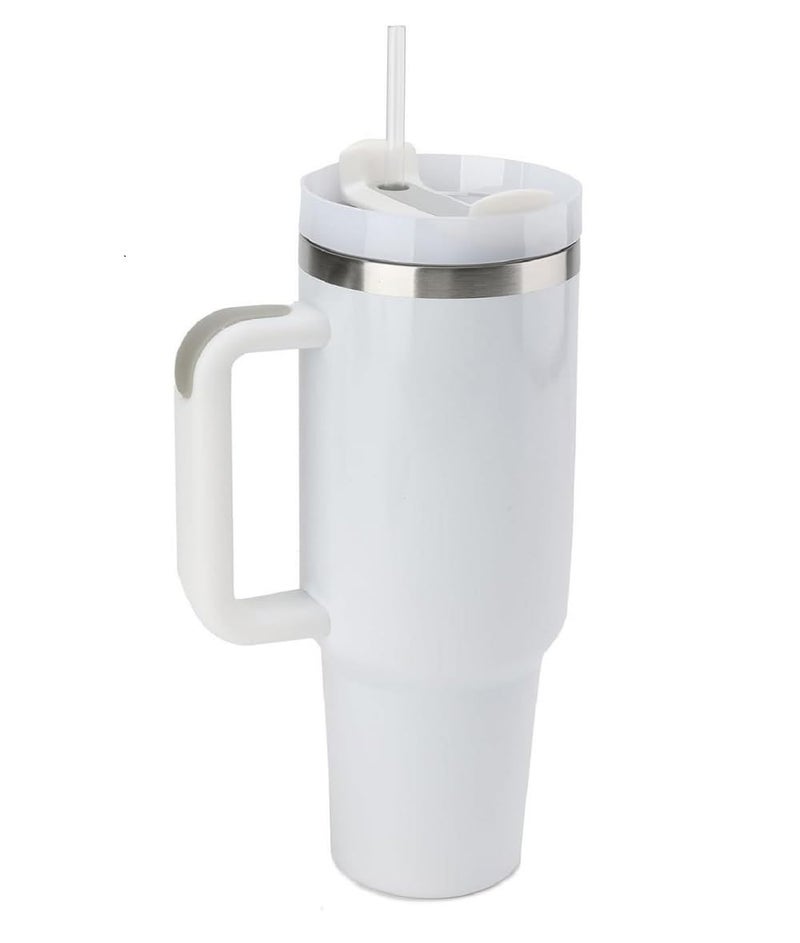 N M Z Tumbler with Handle Straw Lid Car Cup/1200 ML Large Capacity Leak-Proof Thermal Mug/Water Bottle Cup for Water Iced Tea Coffee Smoothie (White)(1 pc) - Image 1