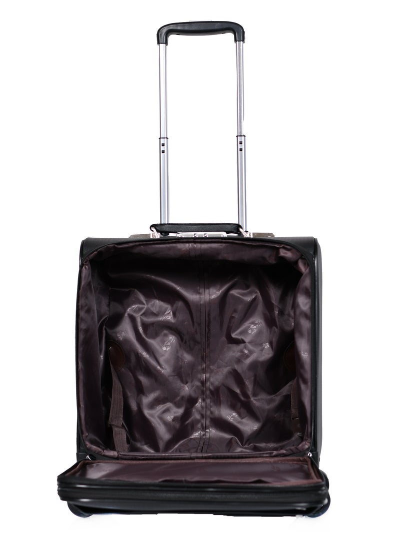 Morano Carry-On Leather Luggage Lightweight Trolley Bag  with 4 Spinner Wheels and Built in Combination Lock 16 inch (Black)