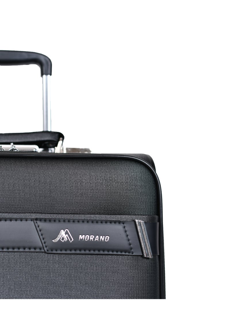 Morano Carry-On Leather Luggage Lightweight Trolley Bag  with 4 Spinner Wheels and Built in Combination Lock 16 inch (Black)